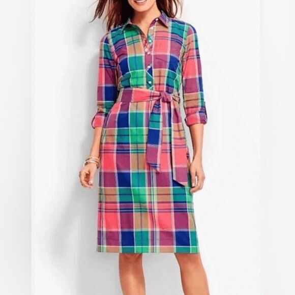 TALBOTS madras Plaid Shirt Dress (no tie) size 4 small preppy mini Resortwear - Picture 1 of 5